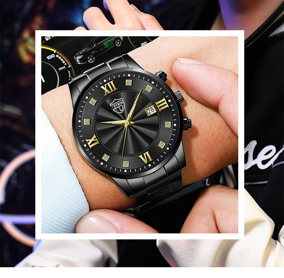 Fashion Mens Stainless Steel Watches Luxury Minimalist Quartz Wrist Watch Men Business Casual Calendar Watch Reloj Hombre