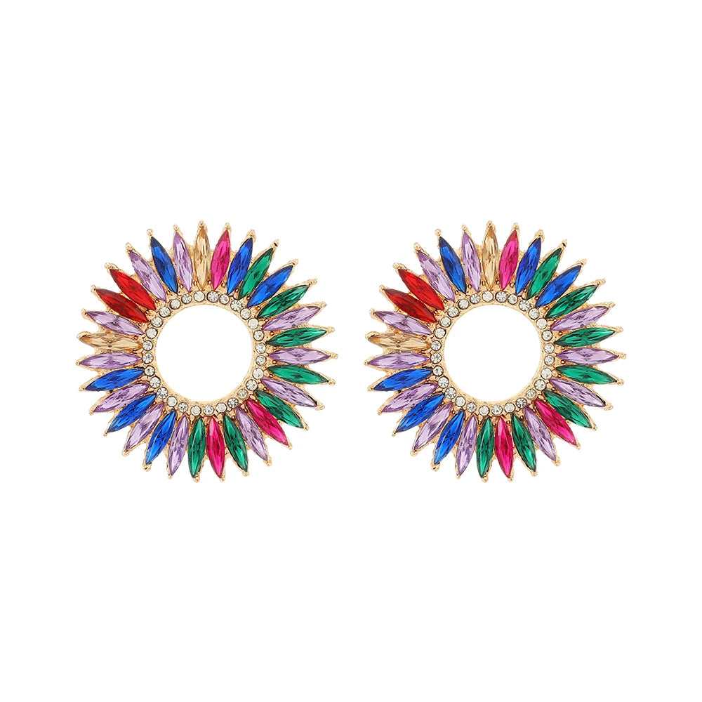 Fashion Trend Round Design Crystal Earrings For Women Statement Vintage Ear Stud Jewelry Accessories Luxury Charm Party Gifts