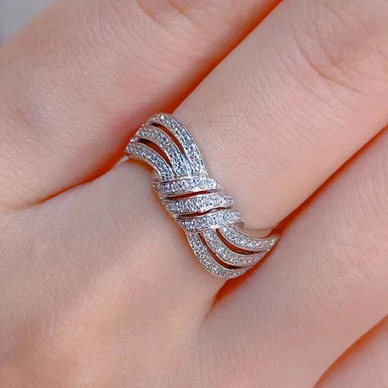 Huitan Shiny Twisty Bowknot Rings for Women with Cubic Zirconia Newly Designed Engagement Wedding Party Jewelry Fashion Gifts