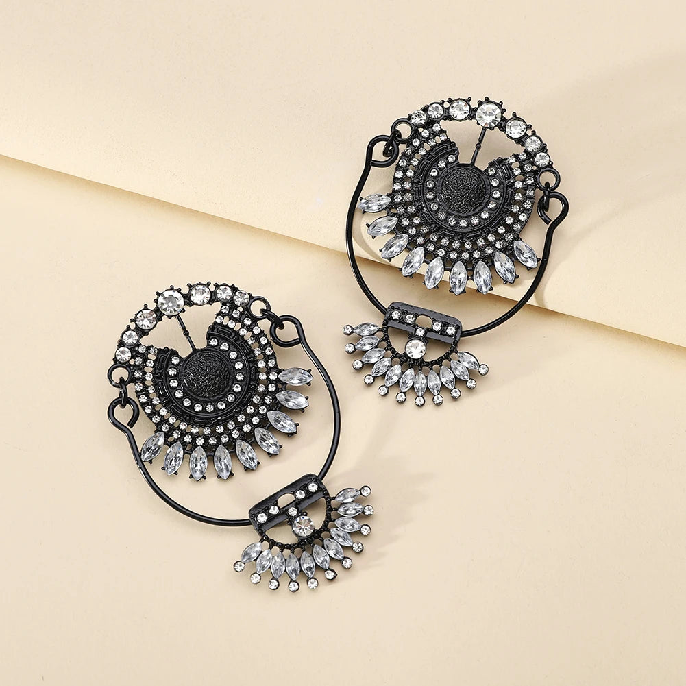 Bohemian Gold Metal Rhinestone Exaggerated Large Stud Earrings for Women for Party Prom Vacation Trendy Jewelry Accessories