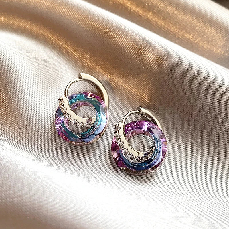 2024 Summer New Artificial Fantasy Crystal Circle Ring Buckle Pendant Earrings for Women's Luxury Jewelry Unusual Accessories