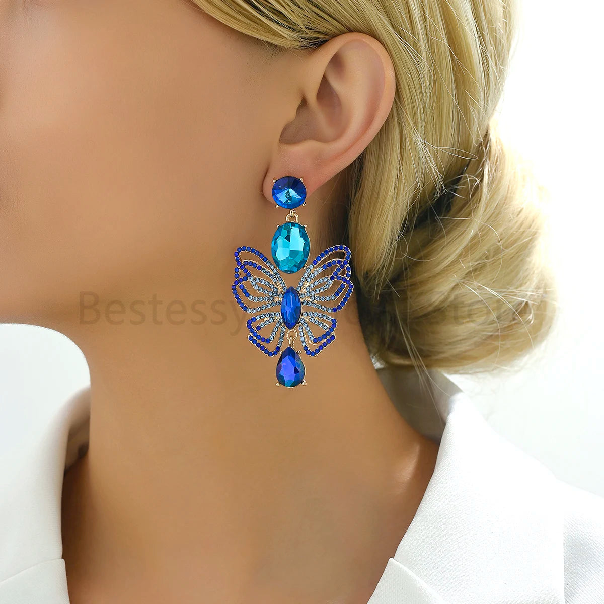 Luxury Sparkling Rhinestone Butterfly Dangle Earrings for Women Trendy Elegant Jewelry Accessories Party Prom Accessories