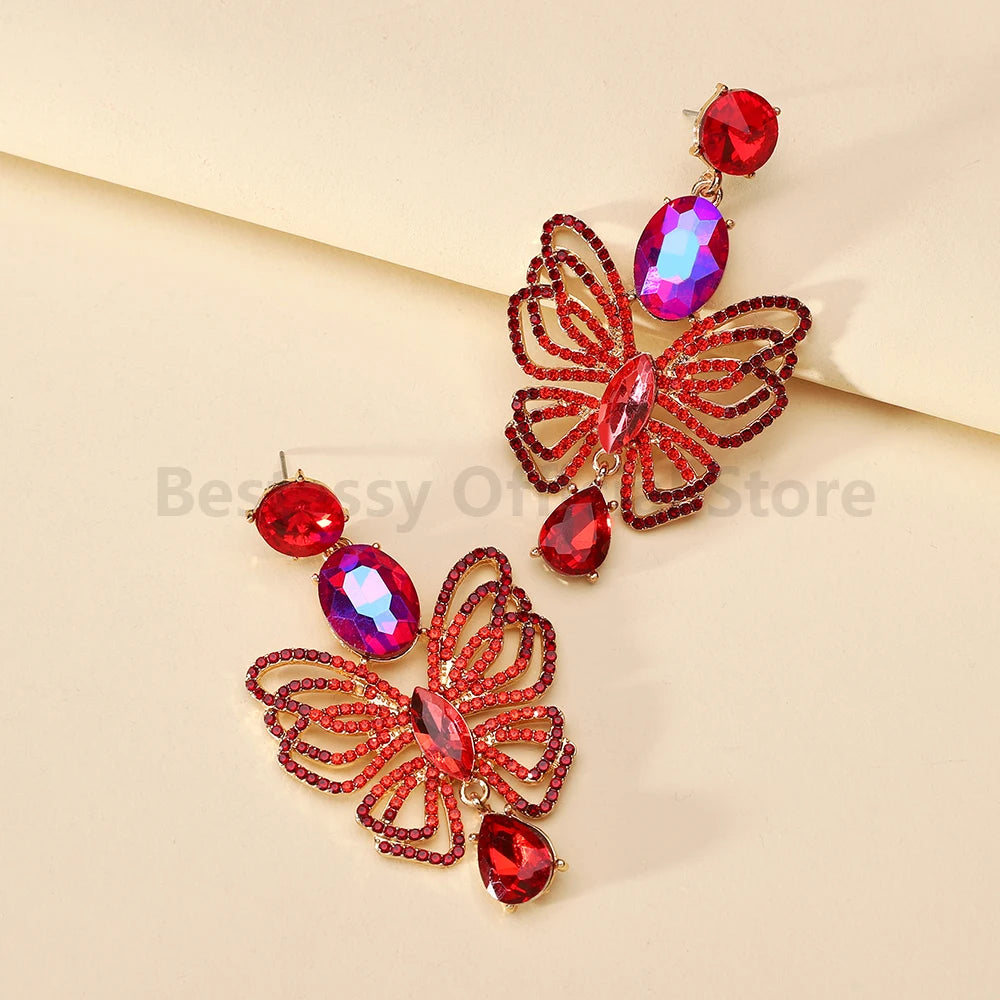 Luxury Sparkling Rhinestone Butterfly Dangle Earrings for Women Trendy Elegant Jewelry Accessories Party Prom Accessories