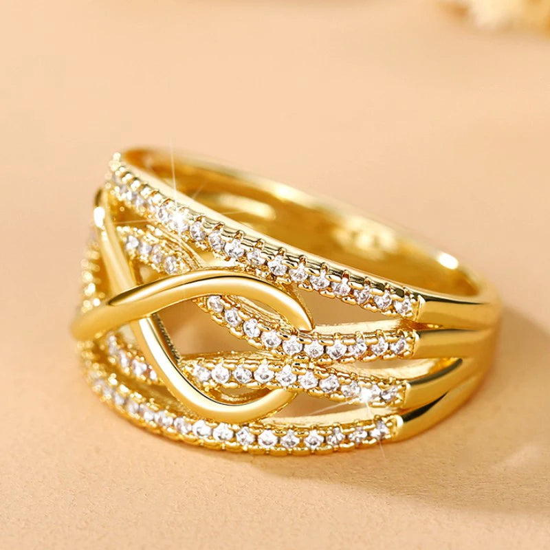 Huitan Fashion Infinite Love Rings for Women Full Bling Iced Out Cubic Zirconia Wedding Engagement Rings Trendy Luxury Jewelry