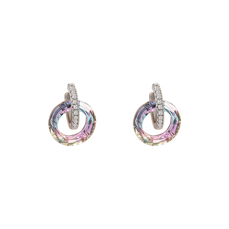 2024 Summer New Artificial Fantasy Crystal Circle Ring Buckle Pendant Earrings for Women's Luxury Jewelry Unusual Accessories