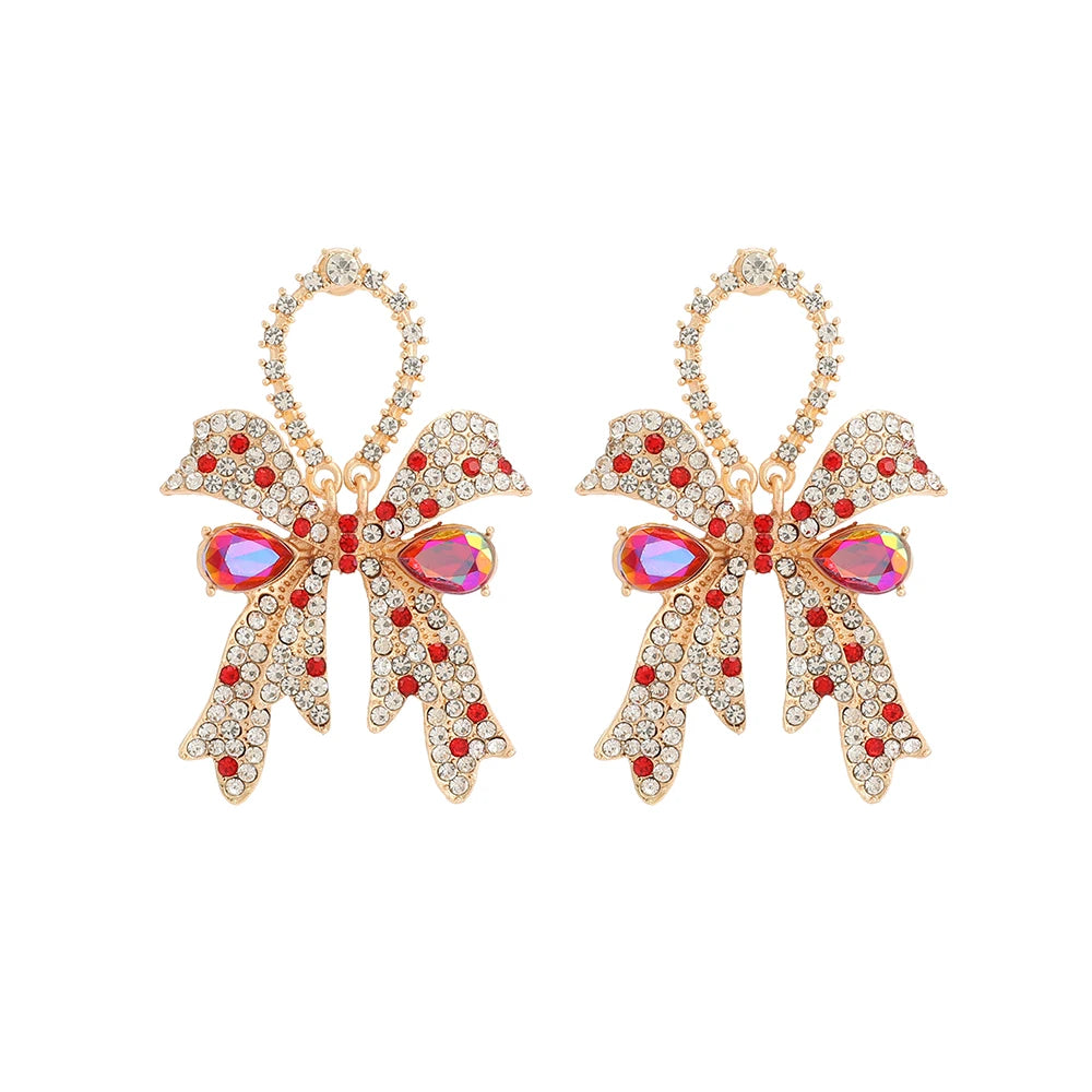 Fashion Gorgeous Sweet Rhinestone Bow Earrings for Women Party Prom Bridal Wedding Ladies Jewelry Accessories