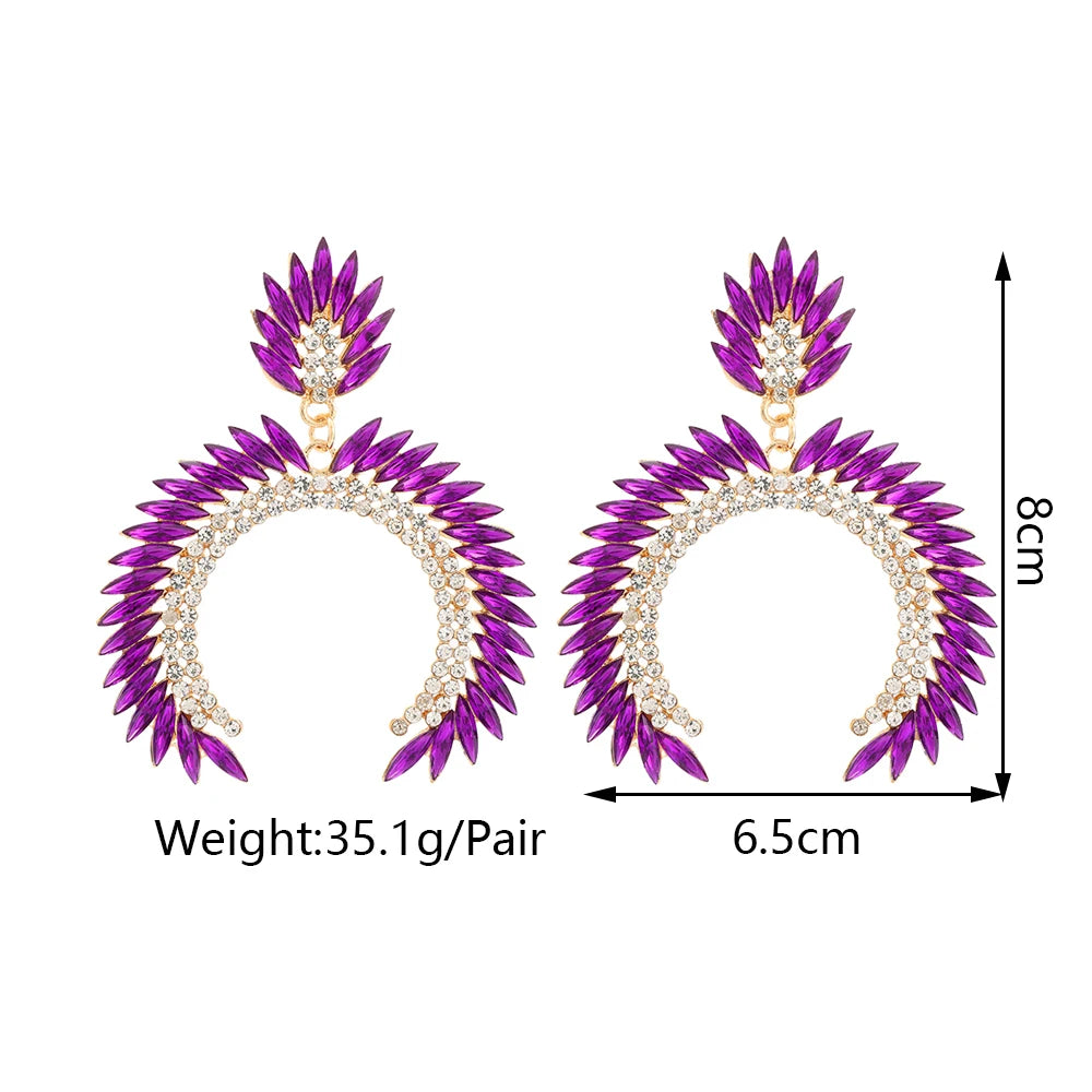 Exaggerated Red Imitation Gemstone Crescent Drop Earrings for Women Vintage Elegant Luxury Party Prom Bride Jewelry Accessories