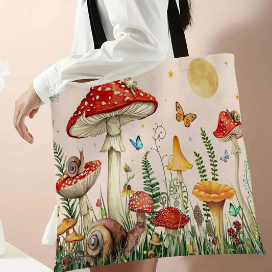 Cute Mushroom Print Shopping Bag Lady Handbag Eco Reusable Large Tote Shopper Storage Bags