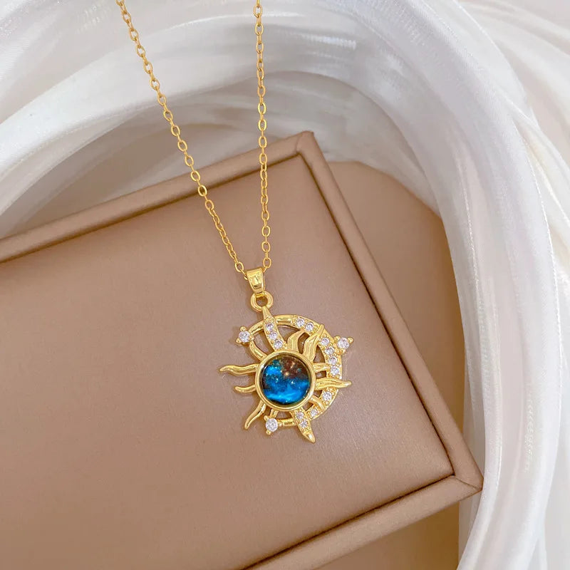 Light Luxury Titanium Steel Star Series Necklace for Women Gold Color Planet Moon Astronaut Pendant Necklaces Jewelry Gifts