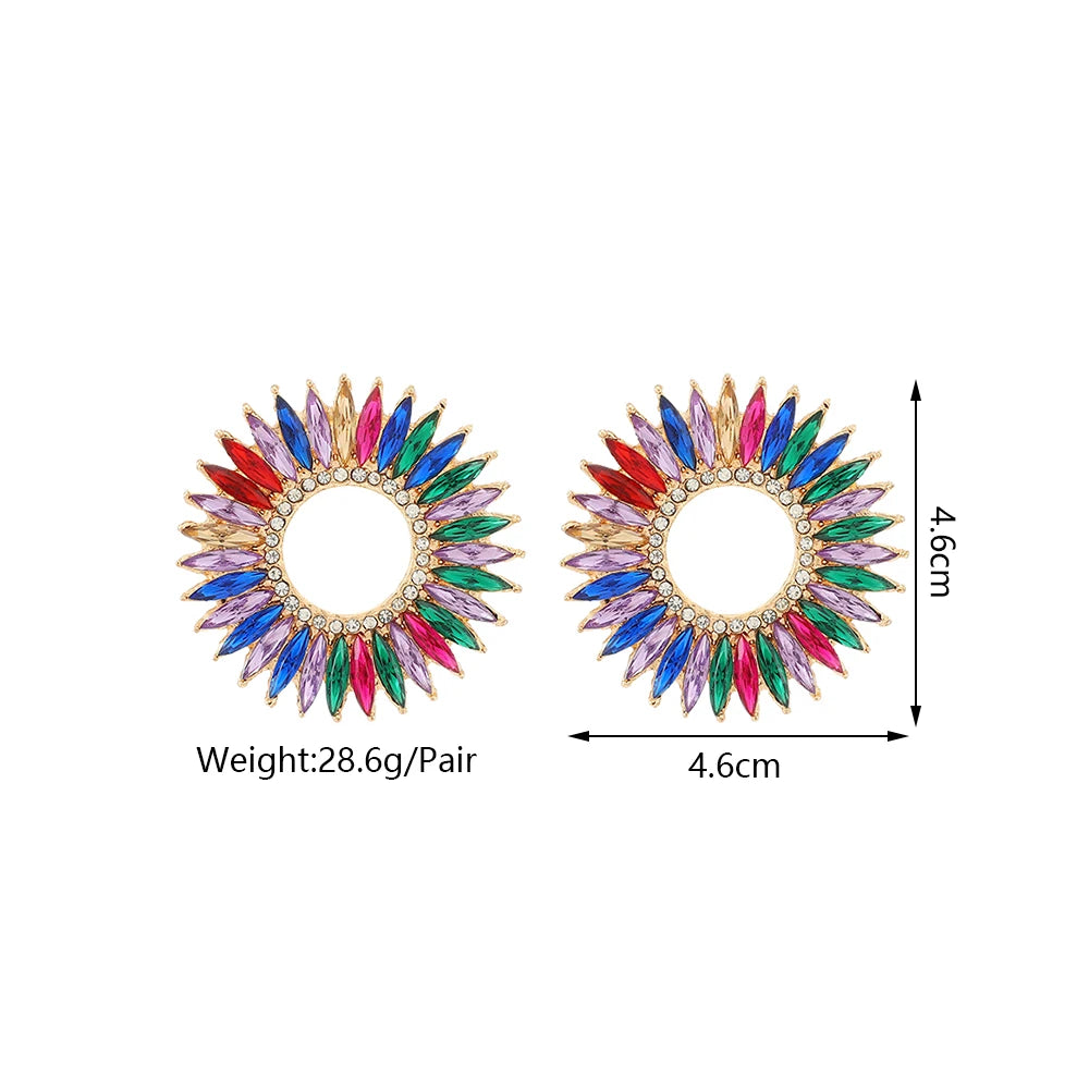 Fashion Trend Round Design Crystal Earrings For Women Statement Vintage Ear Stud Jewelry Accessories Luxury Charm Party Gifts
