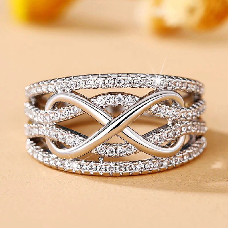 Huitan Fashion Infinite Love Rings for Women Full Bling Iced Out Cubic Zirconia Wedding Engagement Rings Trendy Luxury Jewelry