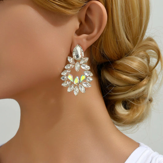 Vintage Bohemian Hollow Colorful Crystal Glass Drop Earrings For Women Trend Luxury Europe America Popular Party Fashion Jewelry