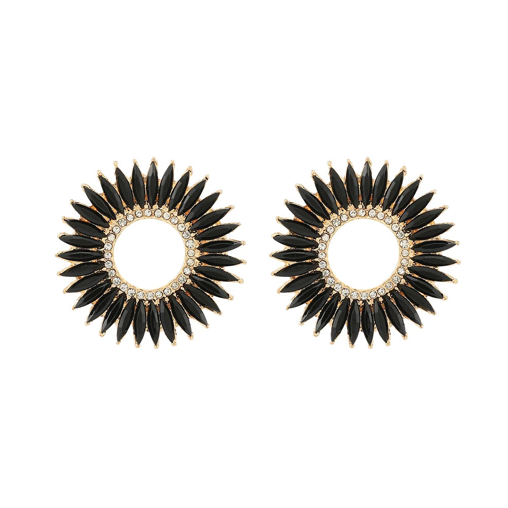 Fashion Trend Round Design Crystal Earrings For Women Statement Vintage Ear Stud Jewelry Accessories Luxury Charm Party Gifts