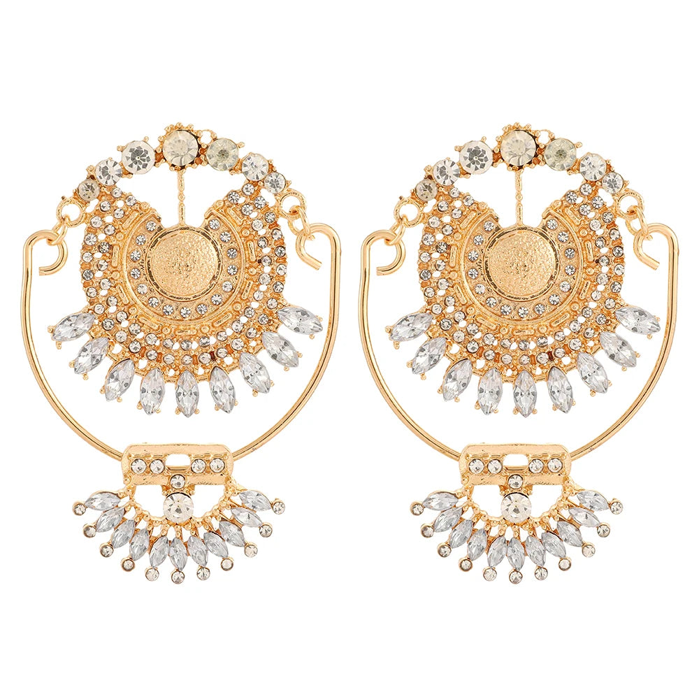 Bohemian Gold Metal Rhinestone Exaggerated Large Stud Earrings for Women for Party Prom Vacation Trendy Jewelry Accessories