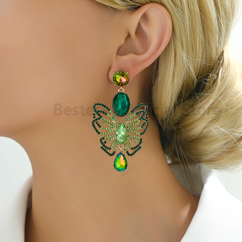 Luxury Sparkling Rhinestone Butterfly Dangle Earrings for Women Trendy Elegant Jewelry Accessories Party Prom Accessories