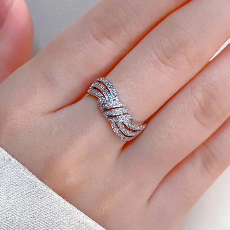 Huitan Shiny Twisty Bowknot Rings for Women with Cubic Zirconia Newly Designed Engagement Wedding Party Jewelry Fashion Gifts