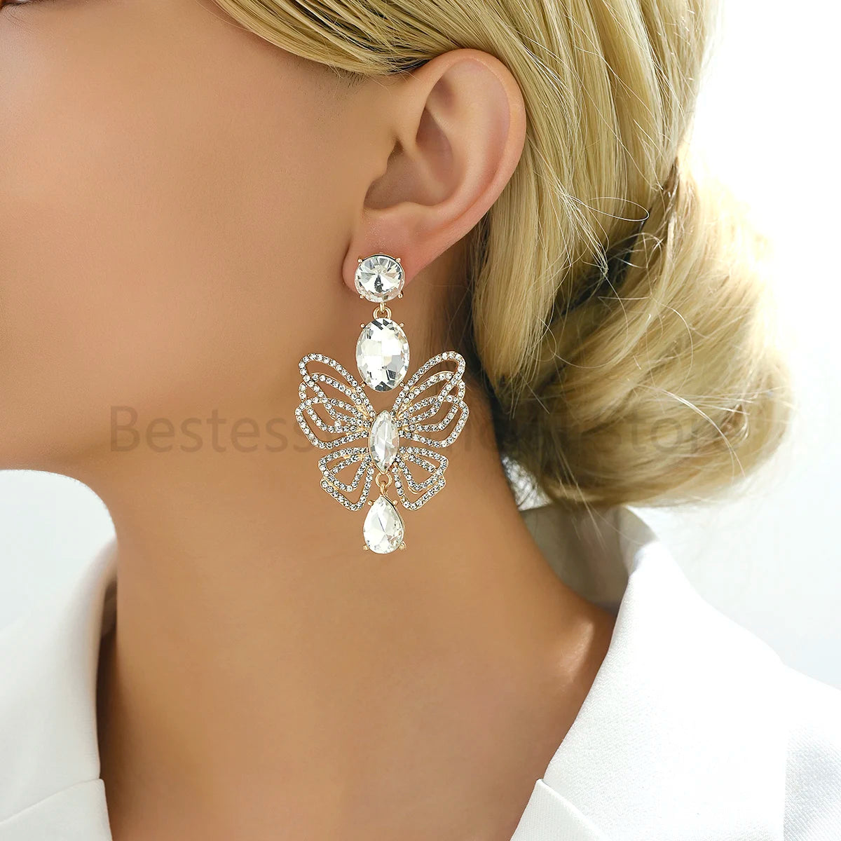 Luxury Sparkling Rhinestone Butterfly Dangle Earrings for Women Trendy Elegant Jewelry Accessories Party Prom Accessories