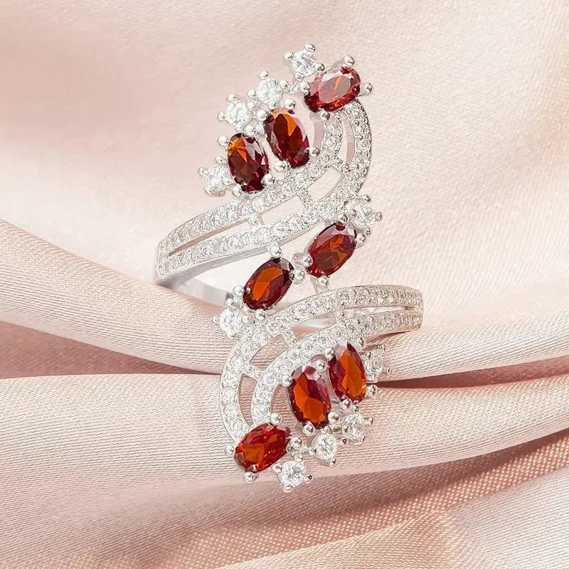 Huitan Gorgeous Women Rings White/Garnet/Purple/Blue Cubic Zirconia Aesthetic Bridal Rings for Wedding Party Drop Ship Jewelry