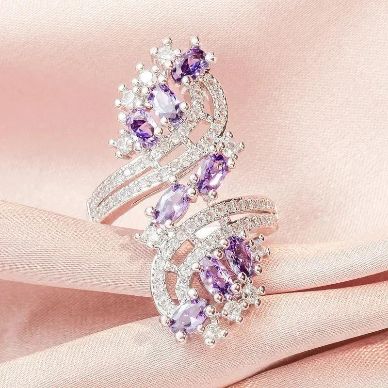 Huitan Gorgeous Women Rings White/Garnet/Purple/Blue Cubic Zirconia Aesthetic Bridal Rings for Wedding Party Drop Ship Jewelry