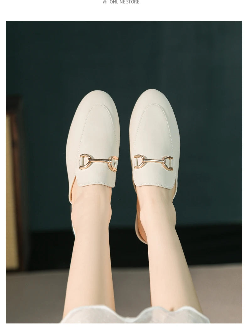 2024 spring and summer women’s outer wear slippers flat shoes Women's casual mules Stylish metal decoration Large size 41-44