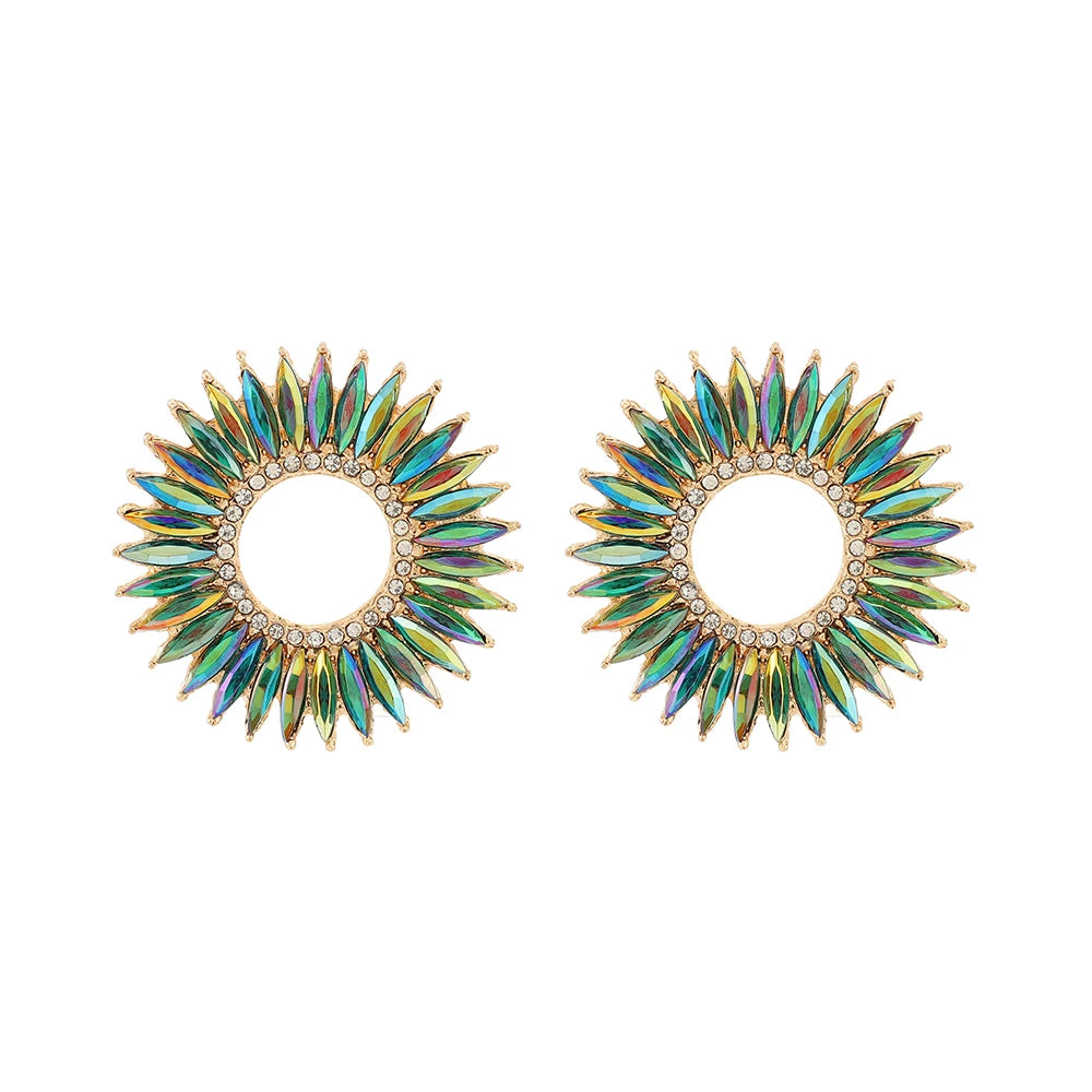Fashion Trend Round Design Crystal Earrings For Women Statement Vintage Ear Stud Jewelry Accessories Luxury Charm Party Gifts