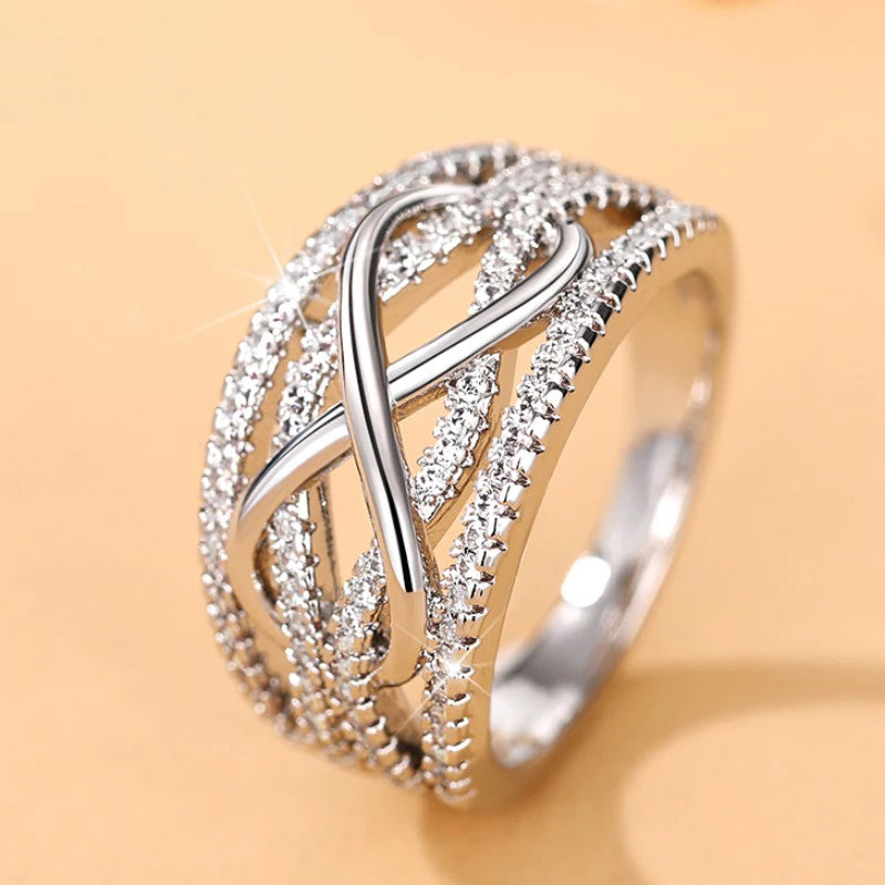 Huitan Fashion Infinite Love Rings for Women Full Bling Iced Out Cubic Zirconia Wedding Engagement Rings Trendy Luxury Jewelry