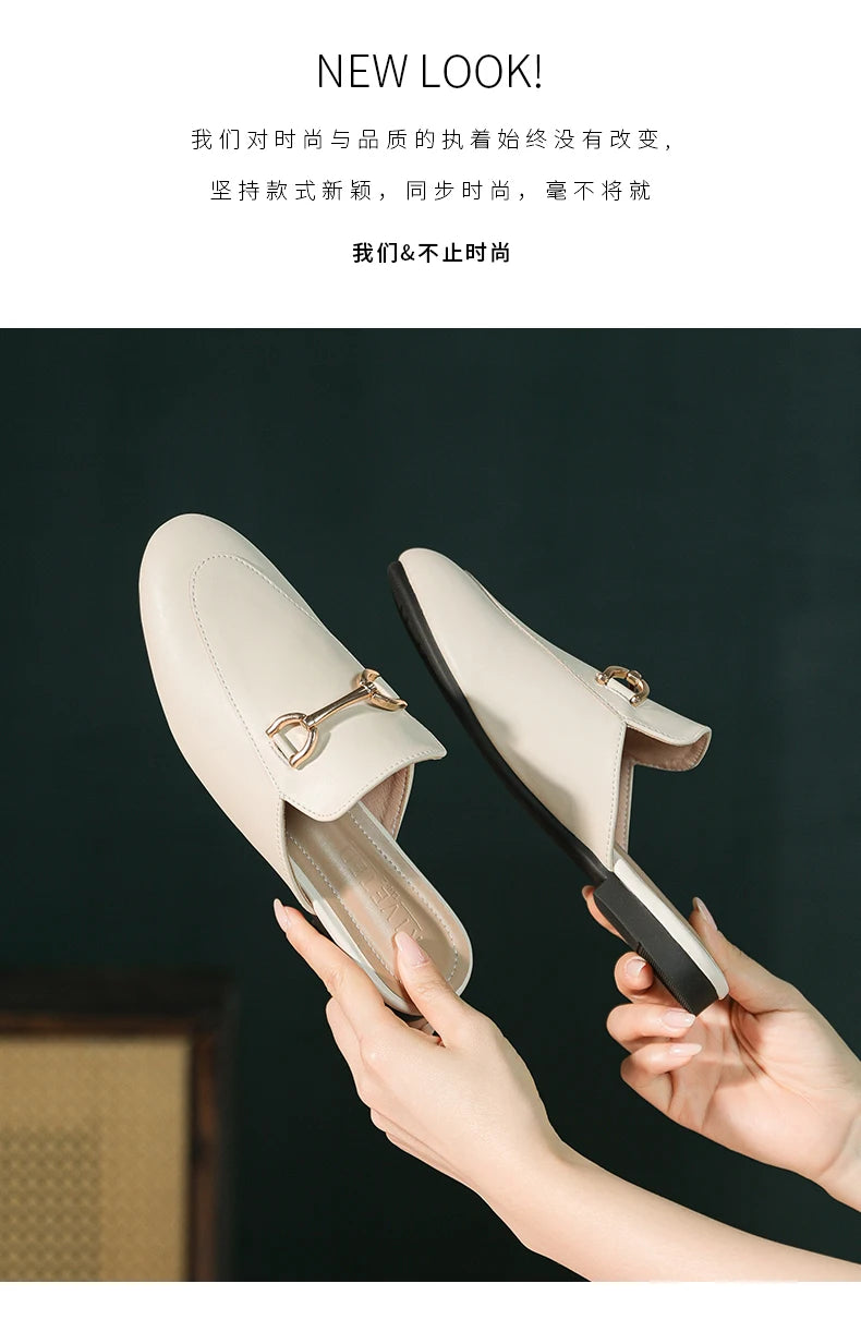 2024 spring and summer women’s outer wear slippers flat shoes Women's casual mules Stylish metal decoration Large size 41-44