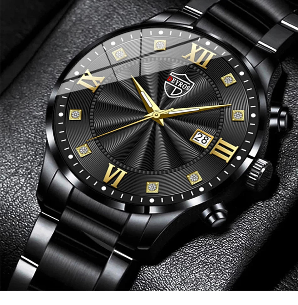 Fashion Mens Stainless Steel Watches Luxury Minimalist Quartz Wrist Watch Men Business Casual Calendar Watch Reloj Hombre